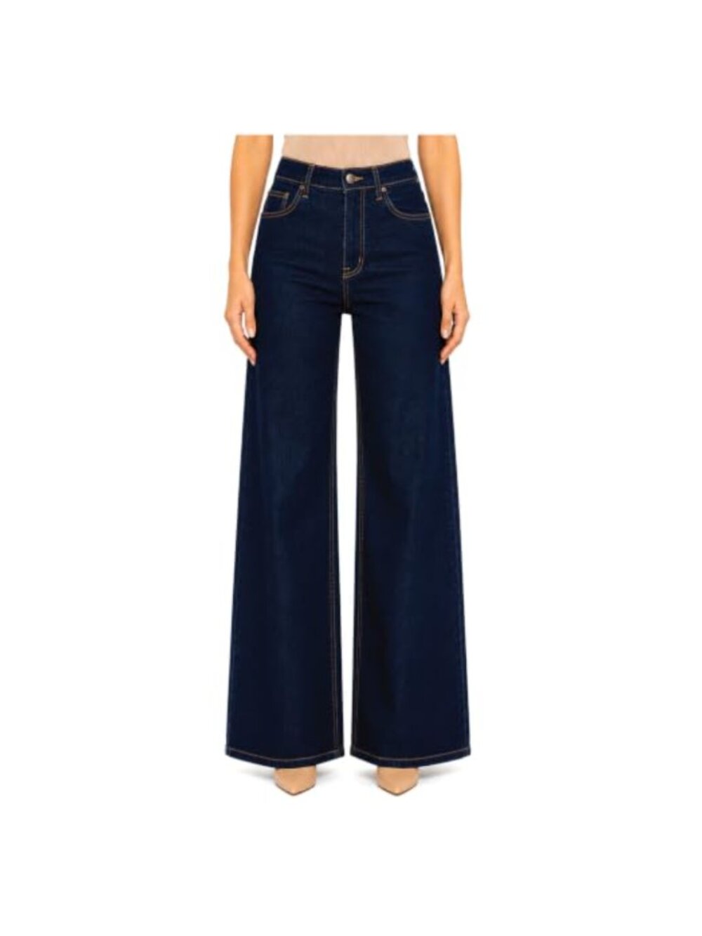 High Waisted Wide Leg Jeans 32" Inseam Stretch Denim Pants